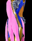 Kristallines Farbkontrast-3D-Blumen-Fransenkleid Latein/Rhythmus