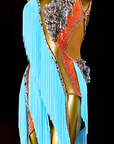Kristallines Farbkontrast-3D-Blumen-Fransenkleid Latein/Rhythmus