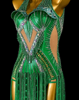 Crystalline shimmering metallic Fringe Latin Dress Latin/Rhythm