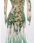 Crystalline Nude Mesh Embroidered Florals Feather Standard/Smooth Dress M