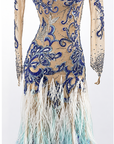 Crystalline Nude Mesh Embroidered Florals Feather Standard/Smooth Dress M