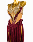 Fully Golden Crystals and Pearls Fringe Dress Latin/Rhythm