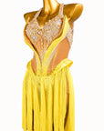 Fully Golden Crystals and Pearls Fringe Dress Latin/Rhythm