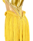 Fully Golden Crystals and Pearls Fringe Dress Latin/Rhythm