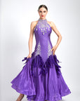 Water Drop Crystal Feather Ballroom  Dress Standard/Smooth