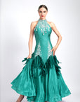 Water Drop Crystal Feather Ballroom  Dress Standard/Smooth