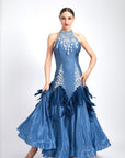 Water Drop Crystal Feather Ballroom  Dress Standard/Smooth