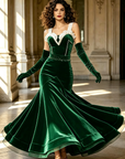 Stretch Velvet Dance Gown with White Ruffle Trim Standard/Smooth