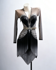 Long-sleeves Crystalline Fringe Latin Dress Latin/Rhythm