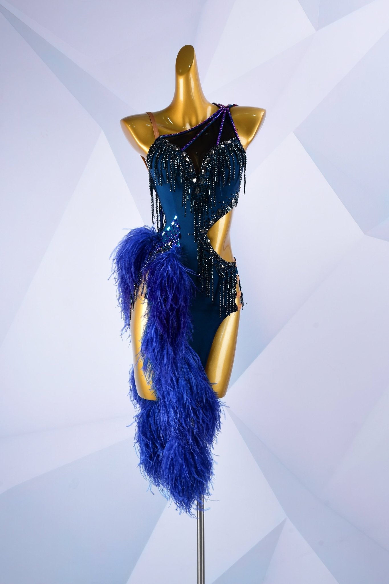 Beaded & Ostrich Feather Latin Dress Latin/Rhythm #L6001. Colour&Custom Options