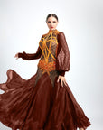 Long Puffy Sleeves Crystalline Ballroom Dress Standard/Smooth