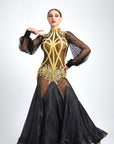 Long Puffy Sleeves Crystalline Ballroom Dress Standard/Smooth