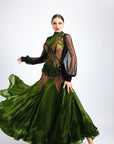 Long Puffy Sleeves Crystalline Ballroom Dress Standard/Smooth