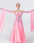 Long - sleeves Crystalline Pearl Ballroom Dress Standard/Smooth