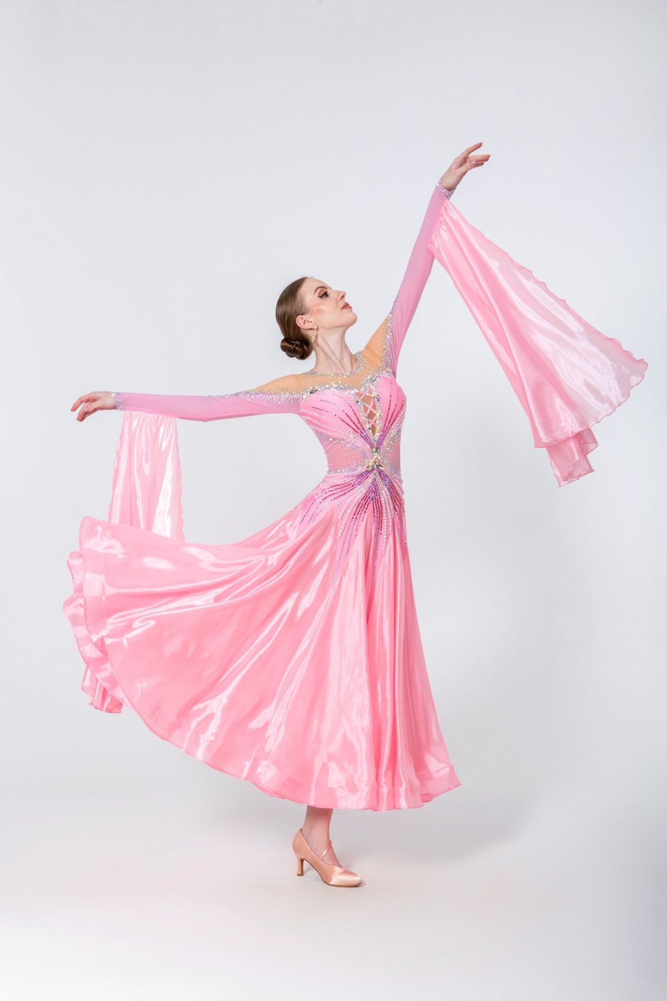 Long-sleeves Crystalline Pearl Ballroom Dress Standard/Smooth # M4723 – Unika Dancewear