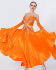 Long - sleeves Crystalline Pearl Ballroom Dress Standard/Smooth