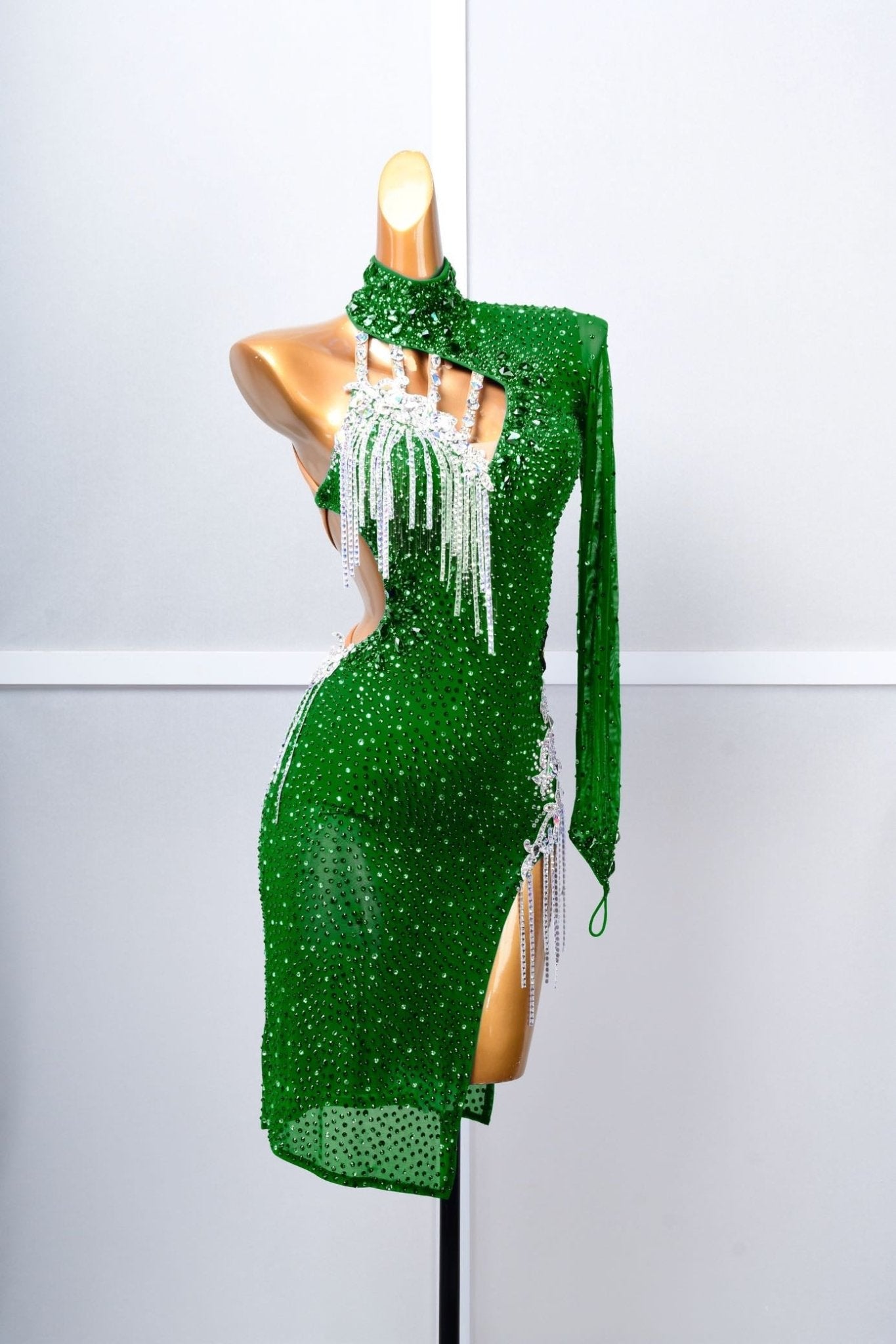 One-sleeve Beaded Crystalline Latin Dress Latin/Rhythm # L5059 Unika Dancewear One-sleeve Beaded Crystalline Latin Dress Latin/Rhythm # L5059 Unika Dancewear