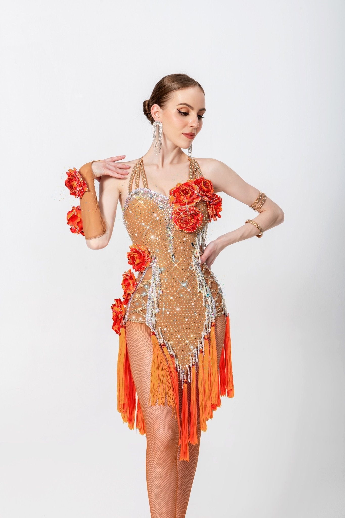 3D Roses Fringe Crystalline Latin Dress Latin/Rhythm 