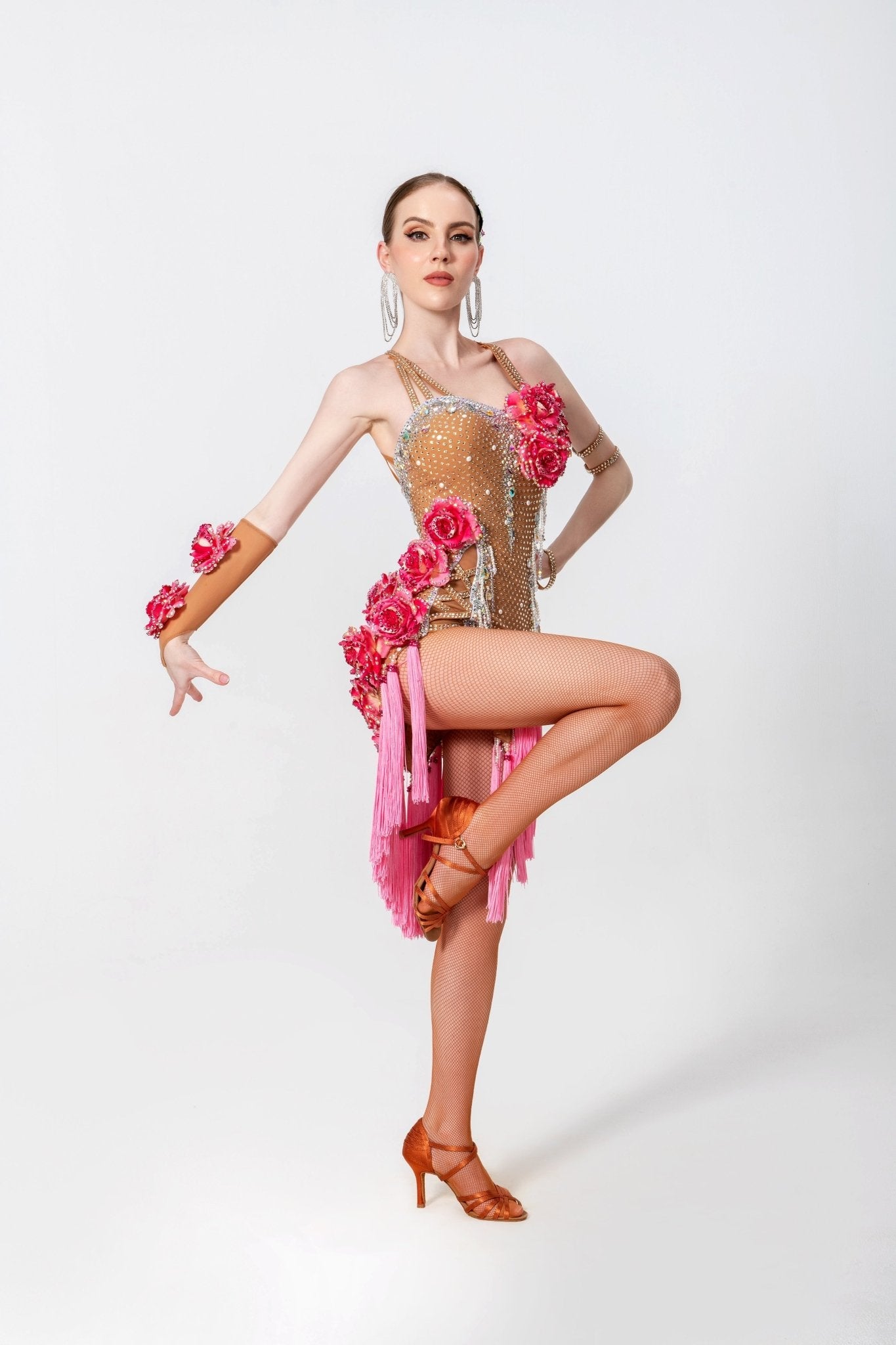 3D Roses Fringe Crystalline Latin Dress Latin/Rhythm 