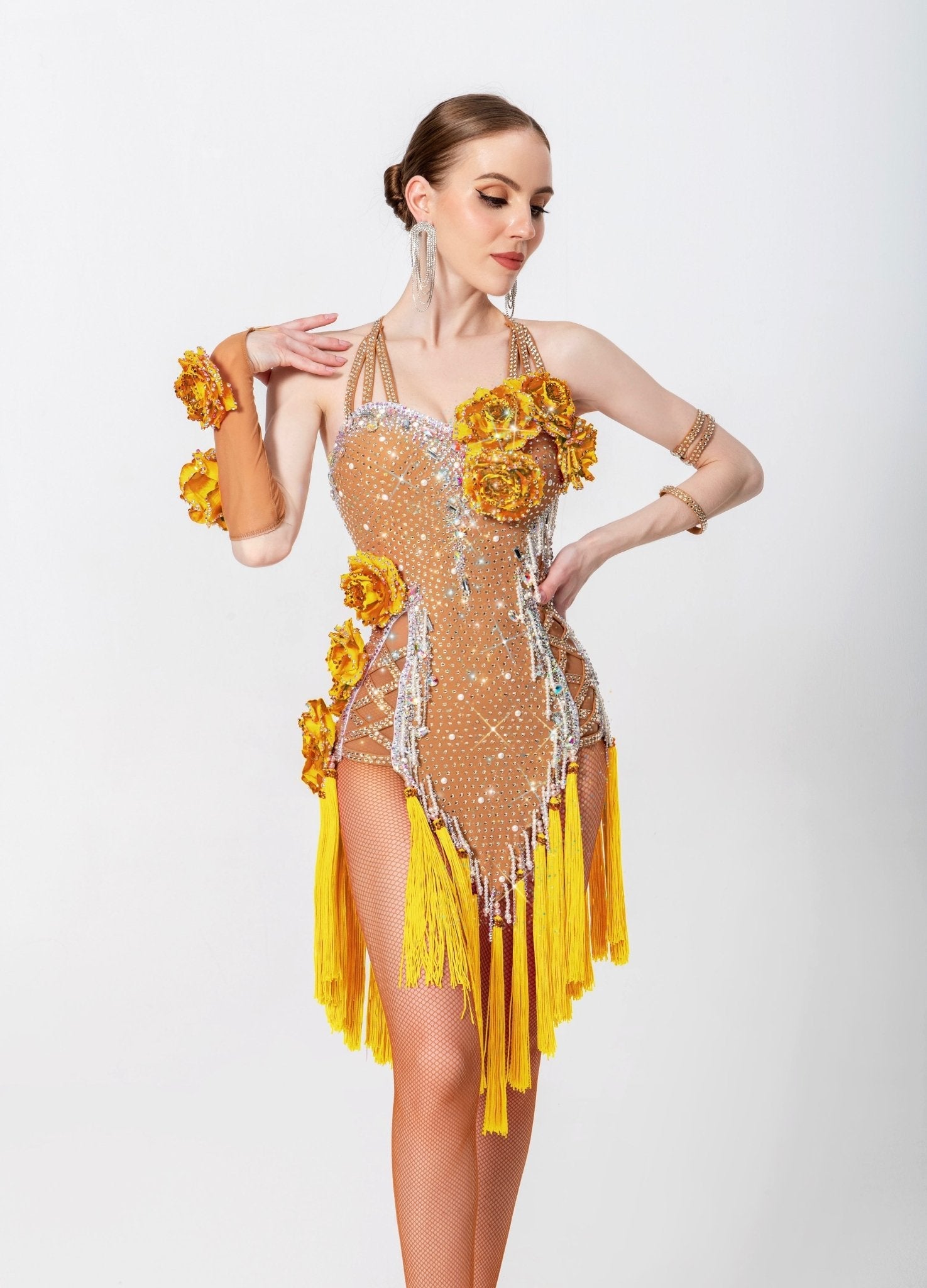 3D Roses Fringe Crystalline Latin Dress Latin/Rhythm 
