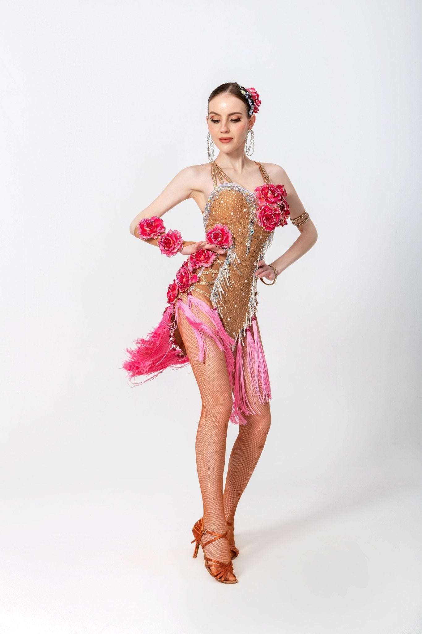3D Roses Fringe Crystalline Latin Dress Latin/Rhythm 