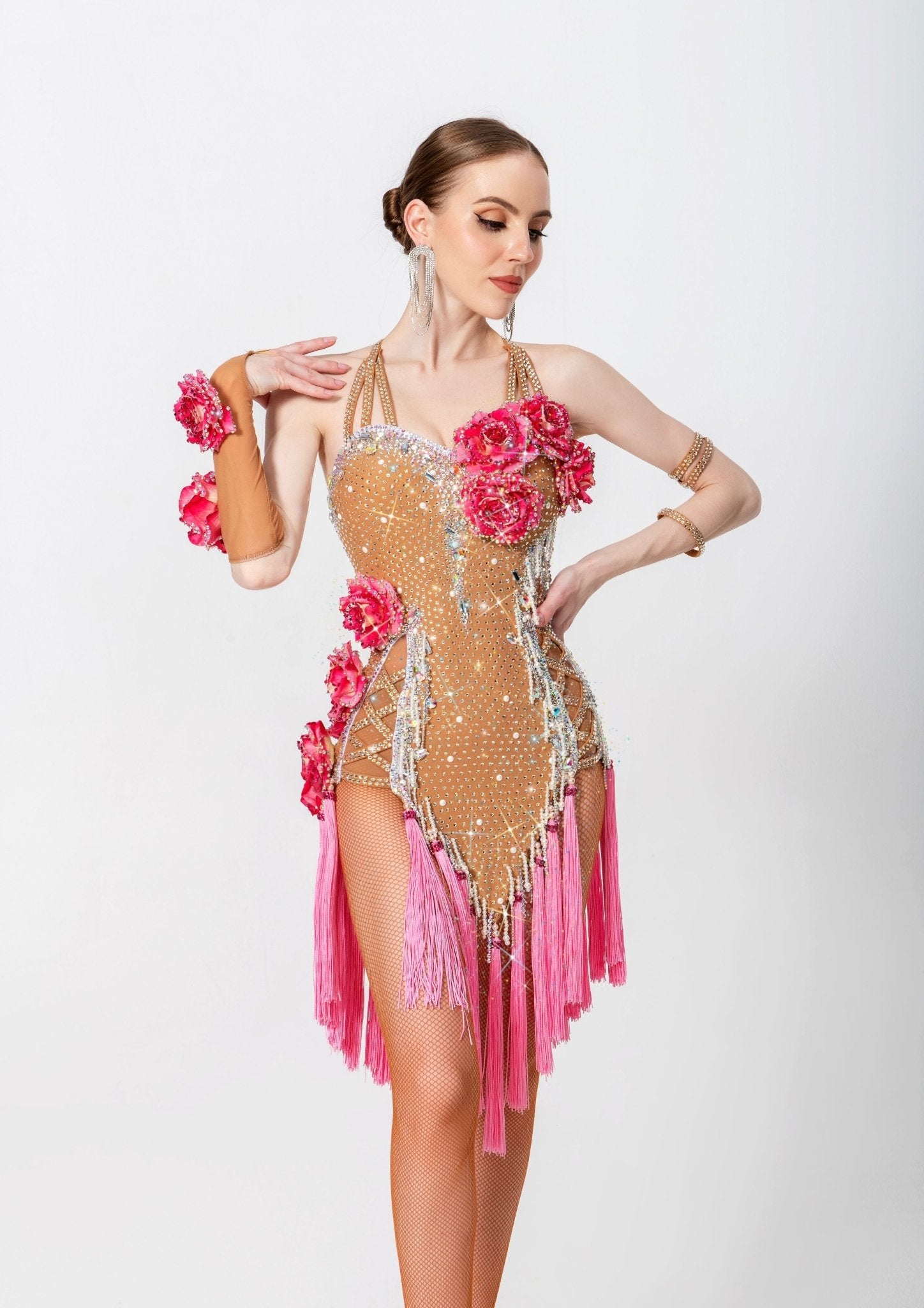 3D Roses Fringe Crystalline Latin Dress Latin/Rhythm 