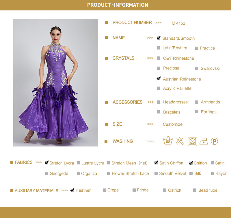 Water Drop Crystal Feather Ballroom  Dress Standard/Smooth 