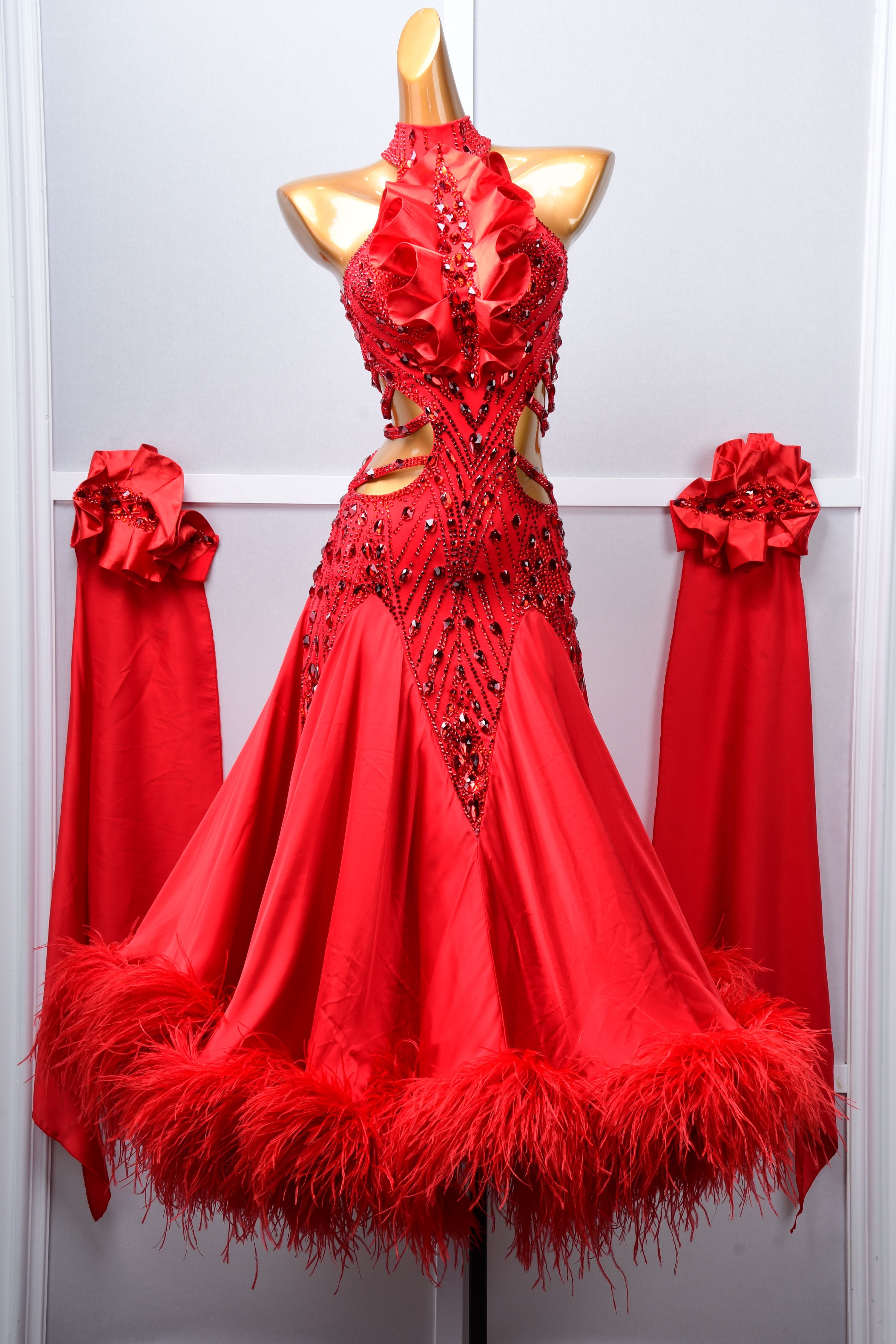 Sleeveless Crystalline Ostrich Feather Ballroom Dress Standard/Smooth 