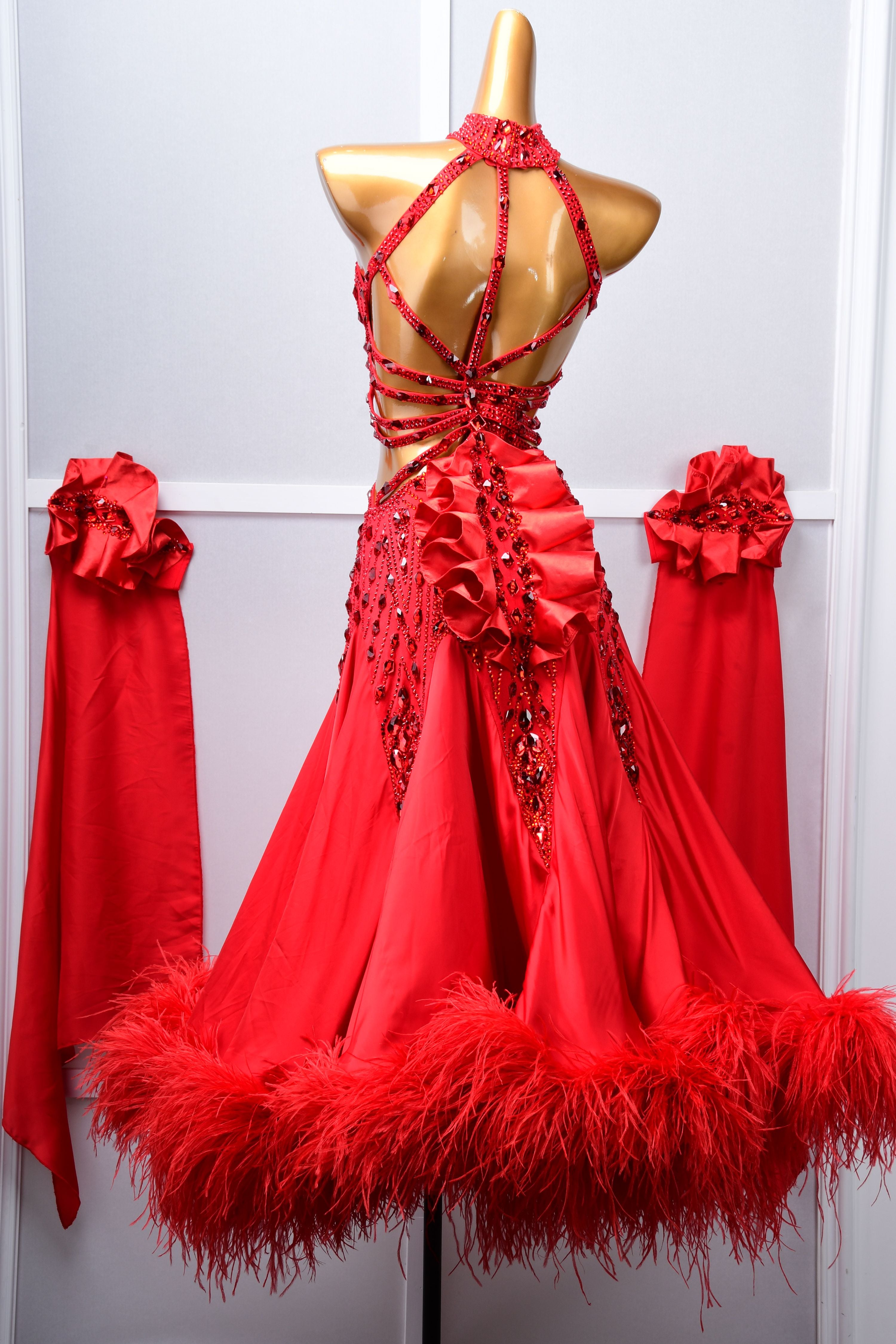 Sleeveless Crystalline Ostrich Feather Ballroom Dress Standard/Smooth 