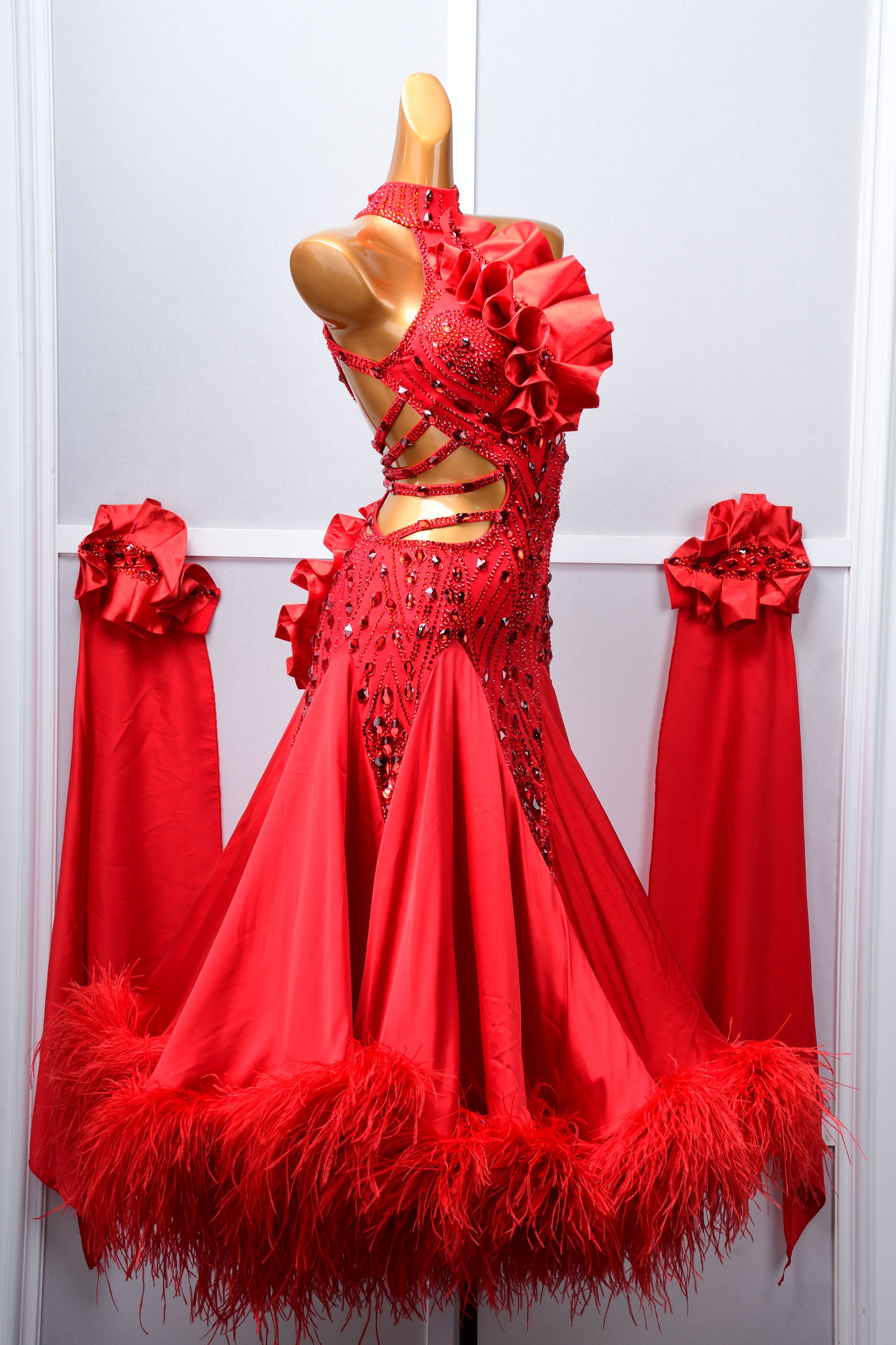 Sleeveless Crystalline Ostrich Feather Ballroom Dress Standard/Smooth 