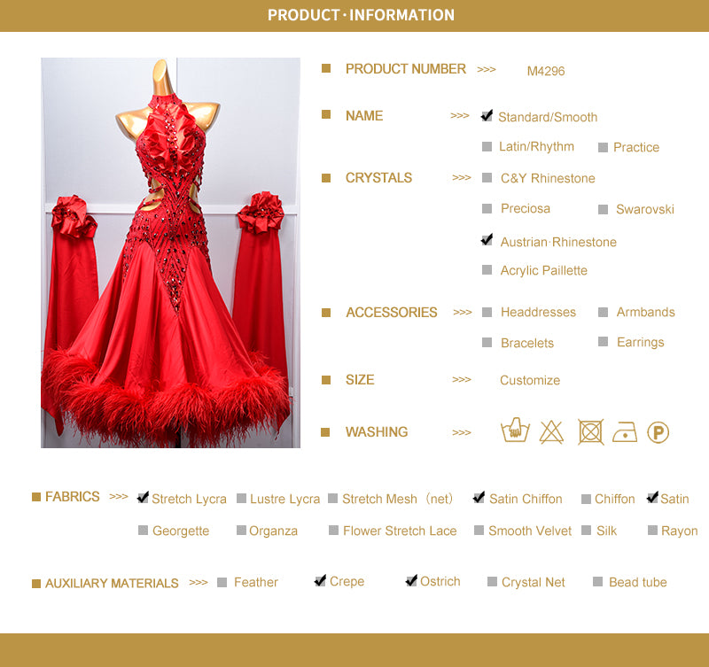 Sleeveless Crystalline Ostrich Feather Ballroom Dress Standard/Smooth 