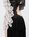 Hand‑Applied Various Rhinestones&3D White Floral Appliqué, Halter Backless Latin/Rhythm 