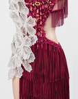 Hand‑Applied Various Rhinestones&3D White Floral Appliqué, Halter Backless Latin/Rhythm 
