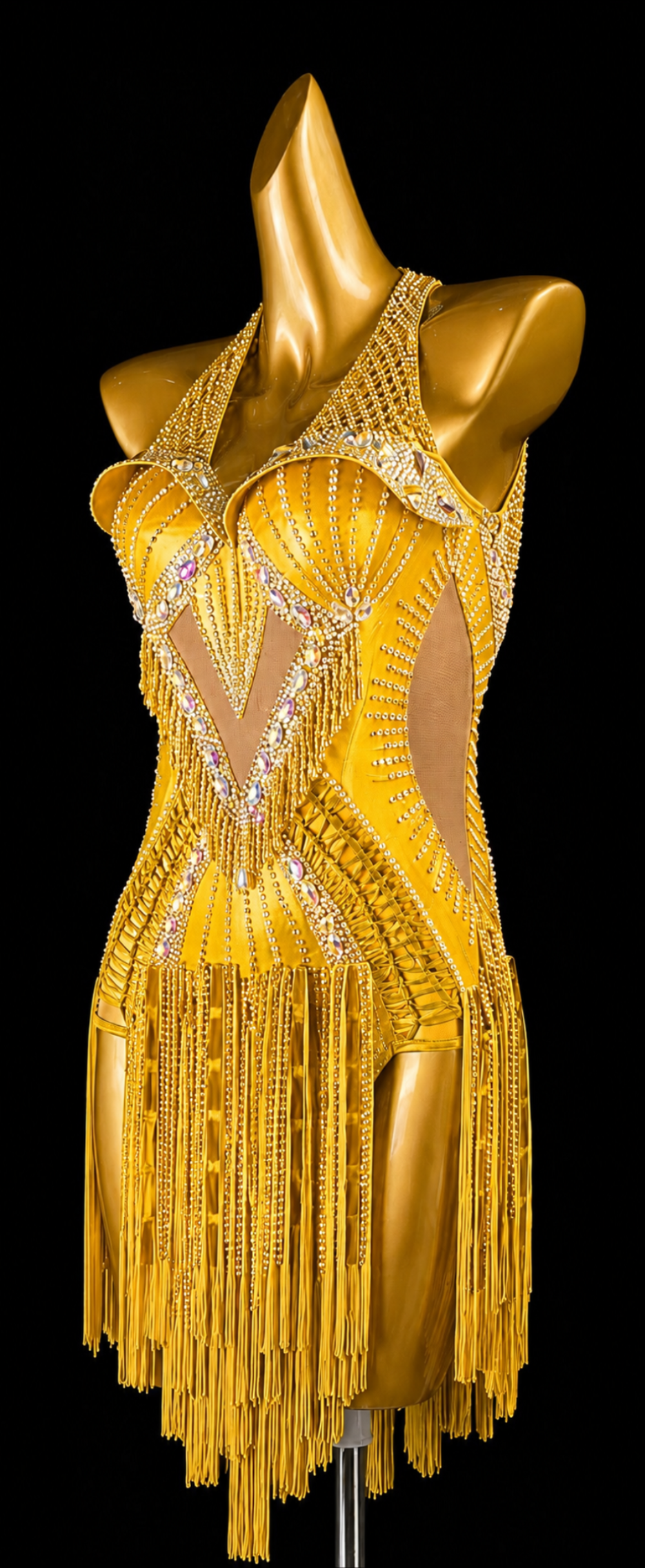 Crystalline shimmering metallic Fringe Latin Dress  Latin/Rhythm 