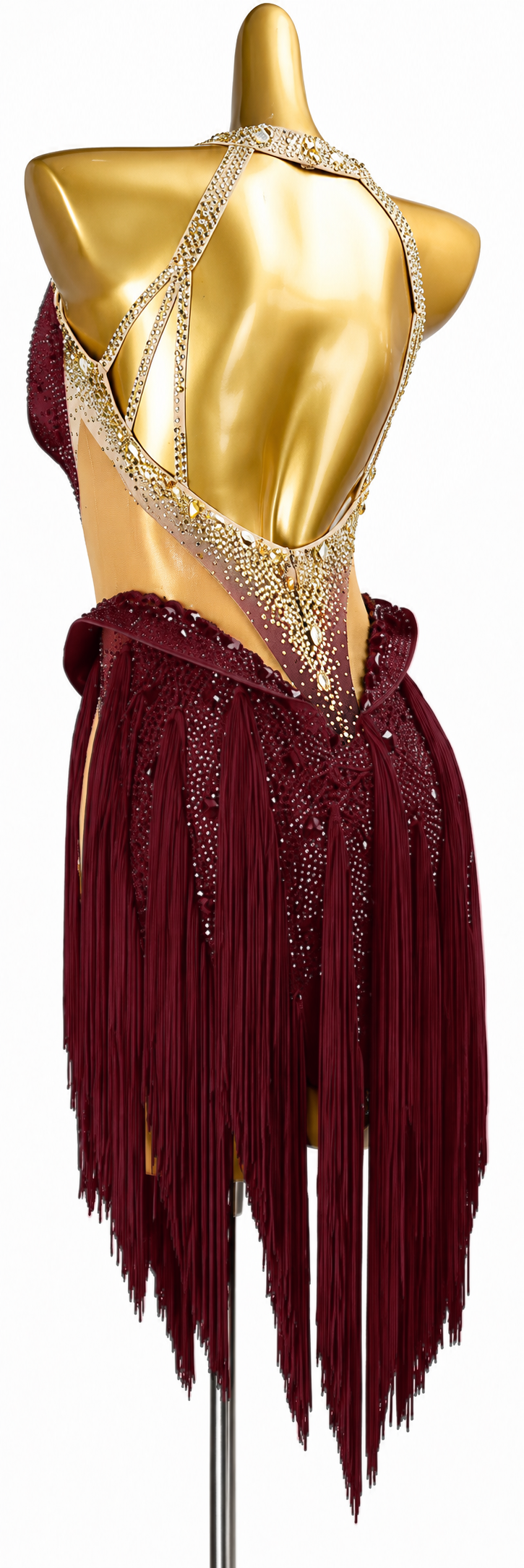 Fully Golden Crystals and Pearls Fringe Dress Latin/Rhythm  