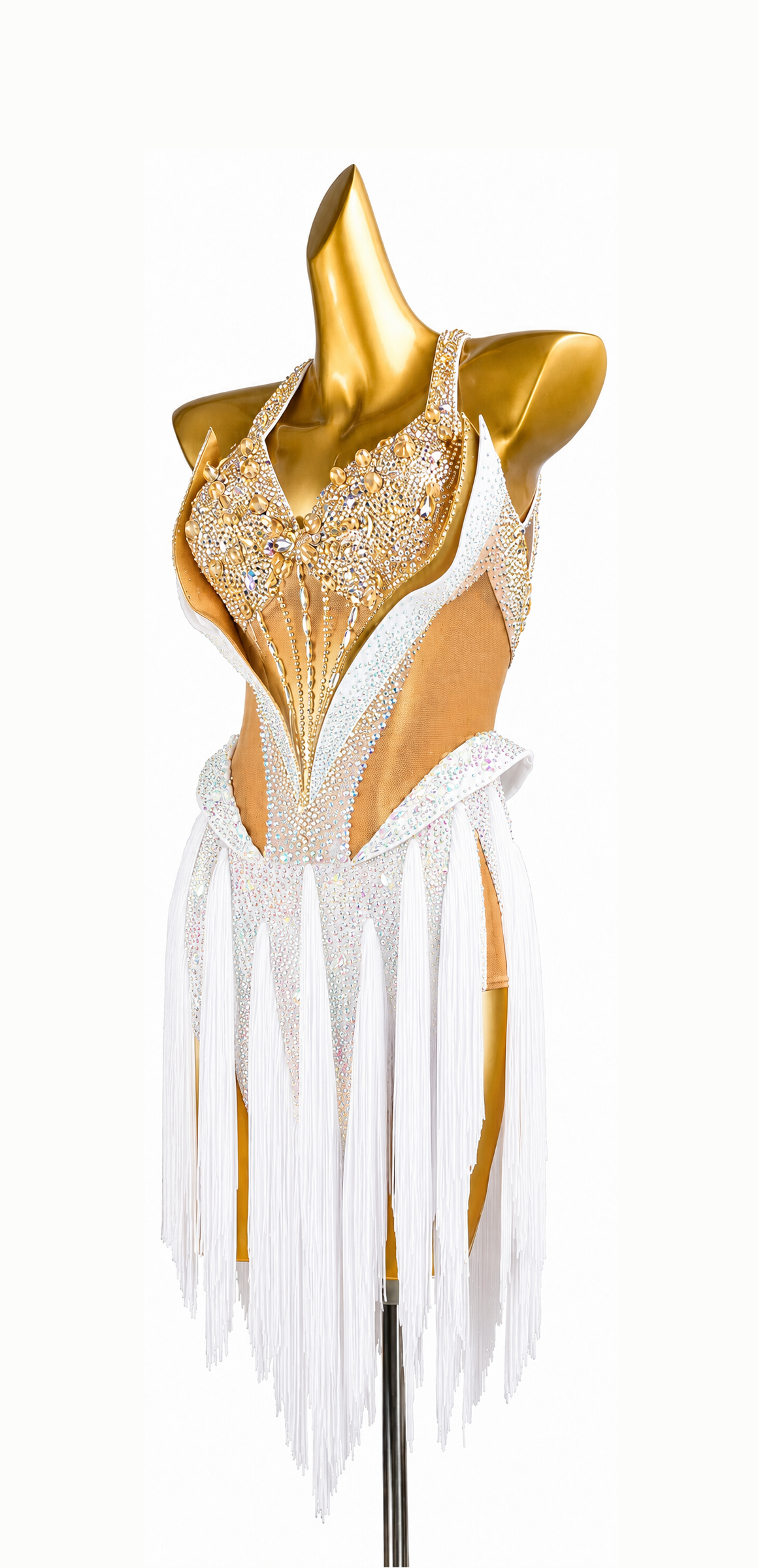 Fully Golden Crystals and Pearls Fringe Dress Latin/Rhythm  