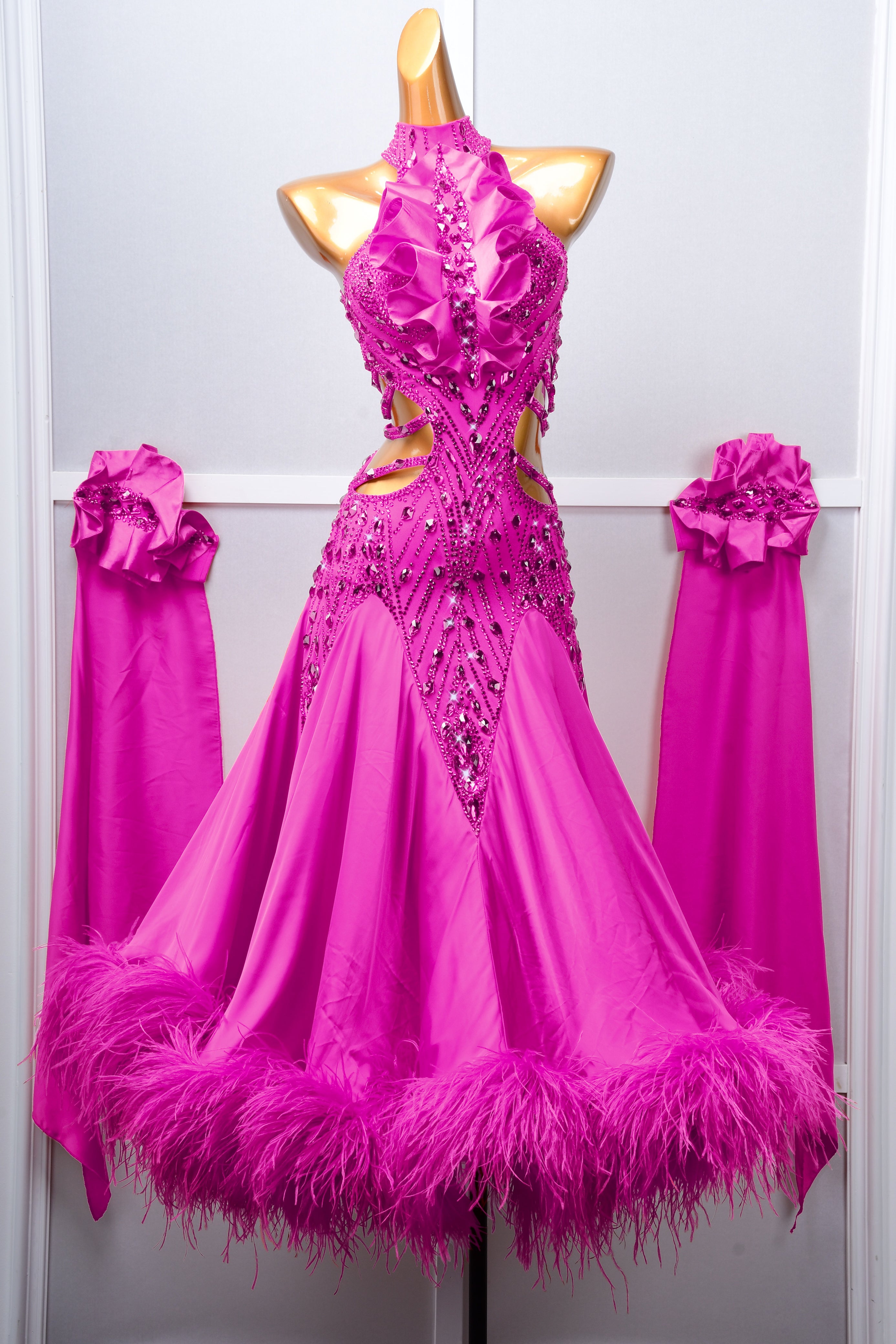 Sleeveless Crystalline Ostrich Feather Ballroom Dress Standard/Smooth 