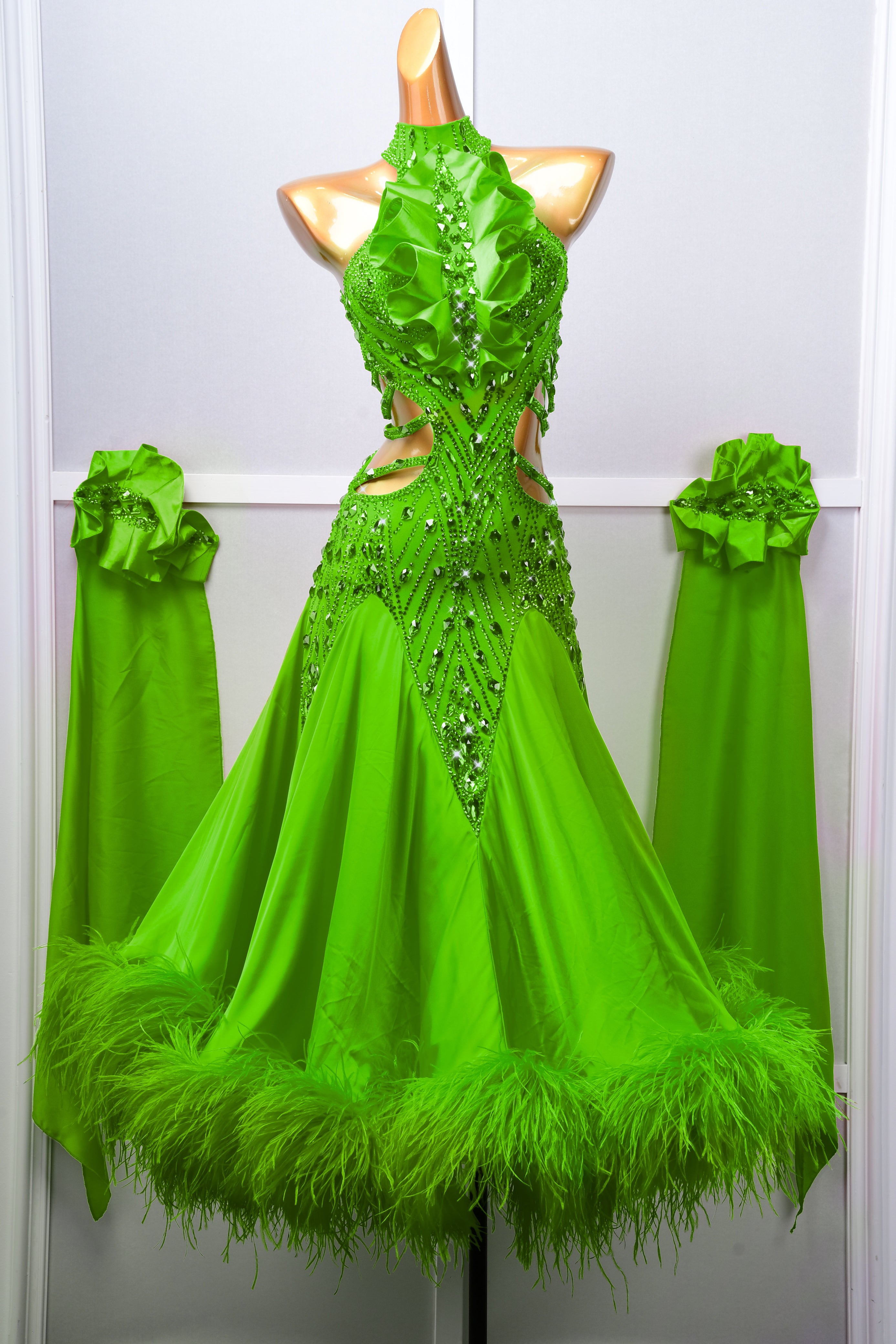 Sleeveless Crystalline Ostrich Feather Ballroom Dress Standard/Smooth 