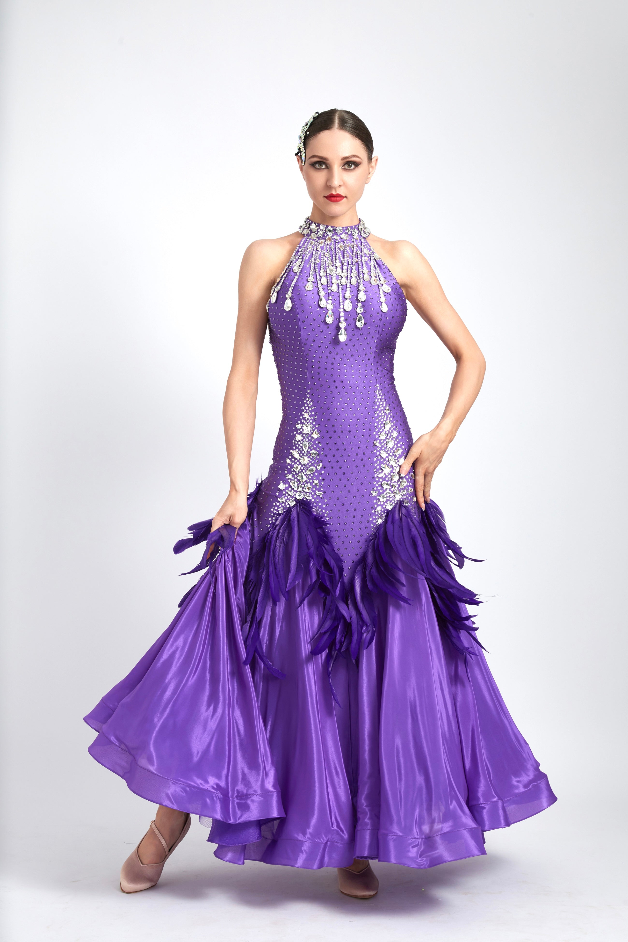 Water Drop Crystal Feather Ballroom  Dress Standard/Smooth 