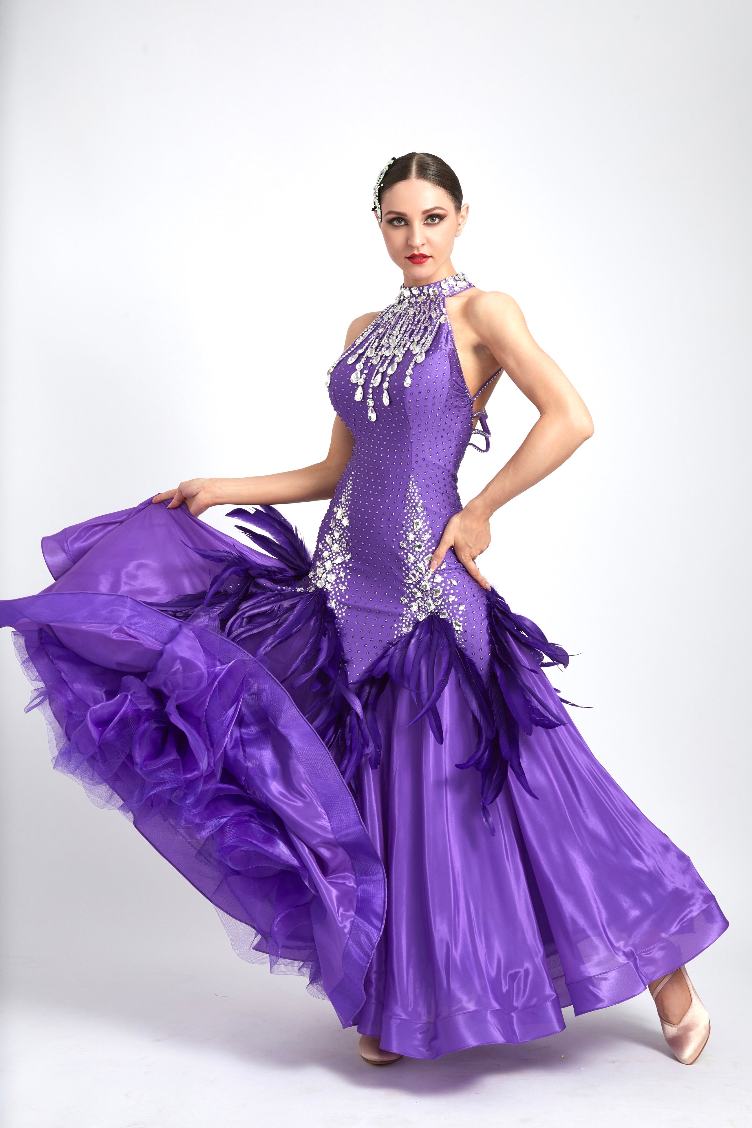 Water Drop Crystal Feather Ballroom  Dress Standard/Smooth 