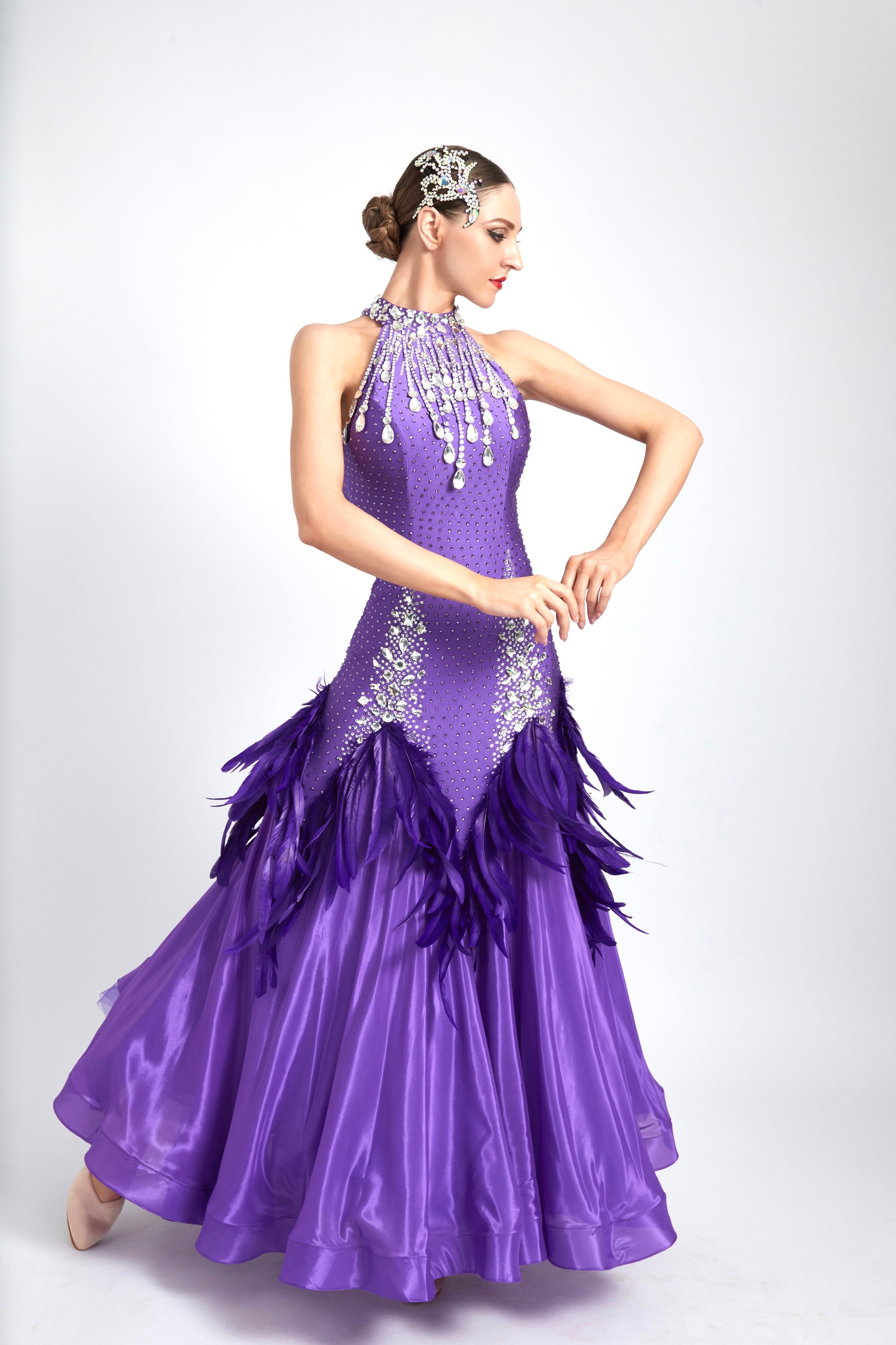 Water Drop Crystal Feather Ballroom  Dress Standard/Smooth 