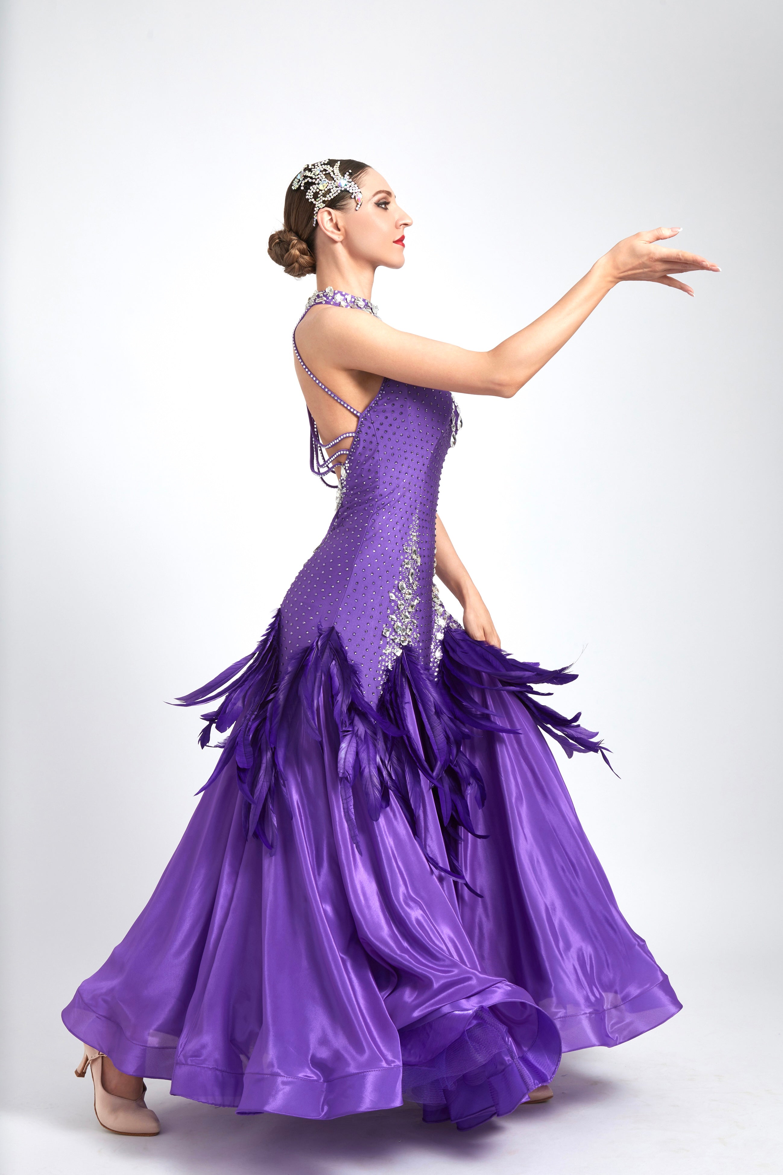 Water Drop Crystal Feather Ballroom  Dress Standard/Smooth 