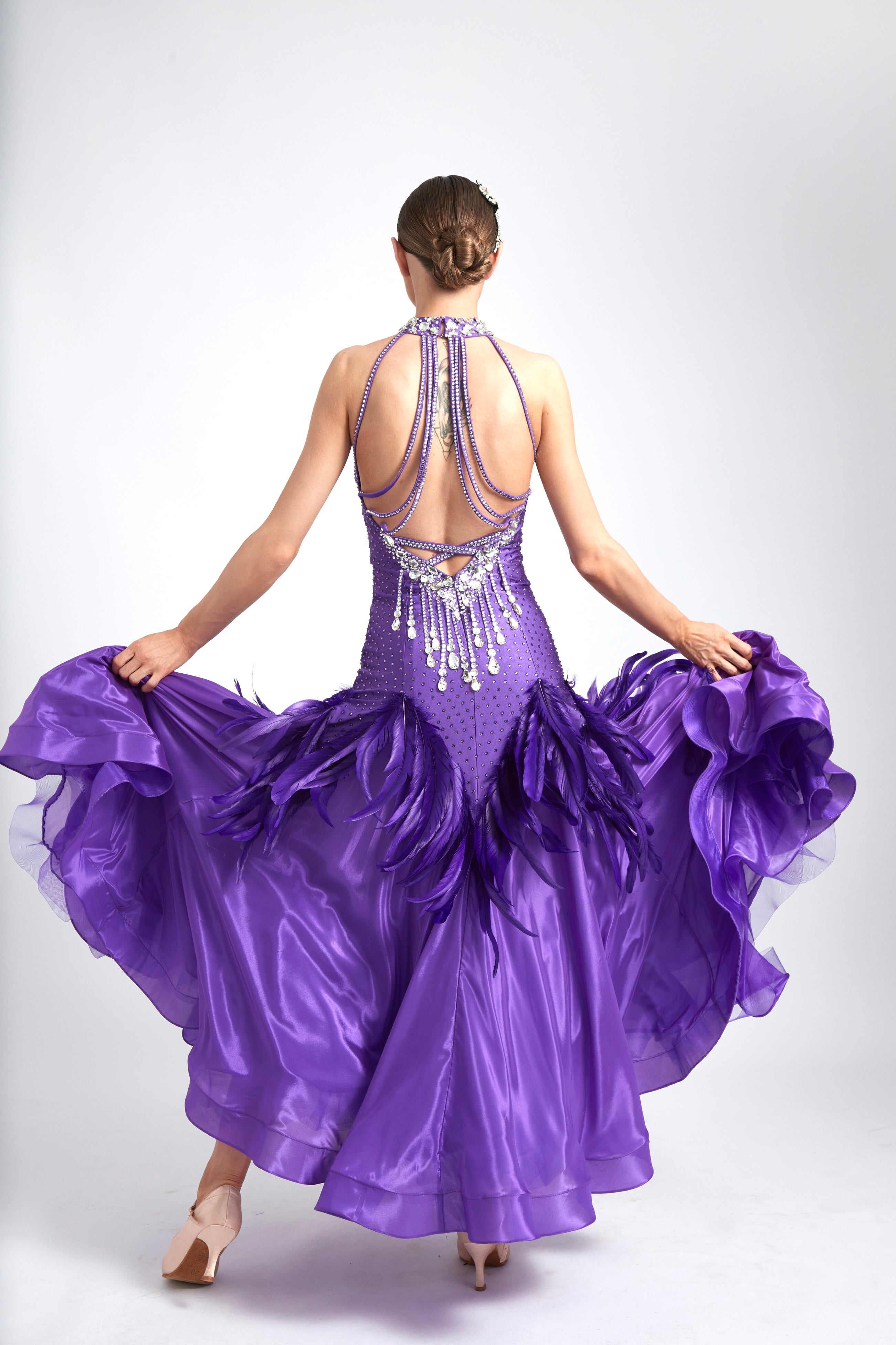 Water Drop Crystal Feather Ballroom  Dress Standard/Smooth 