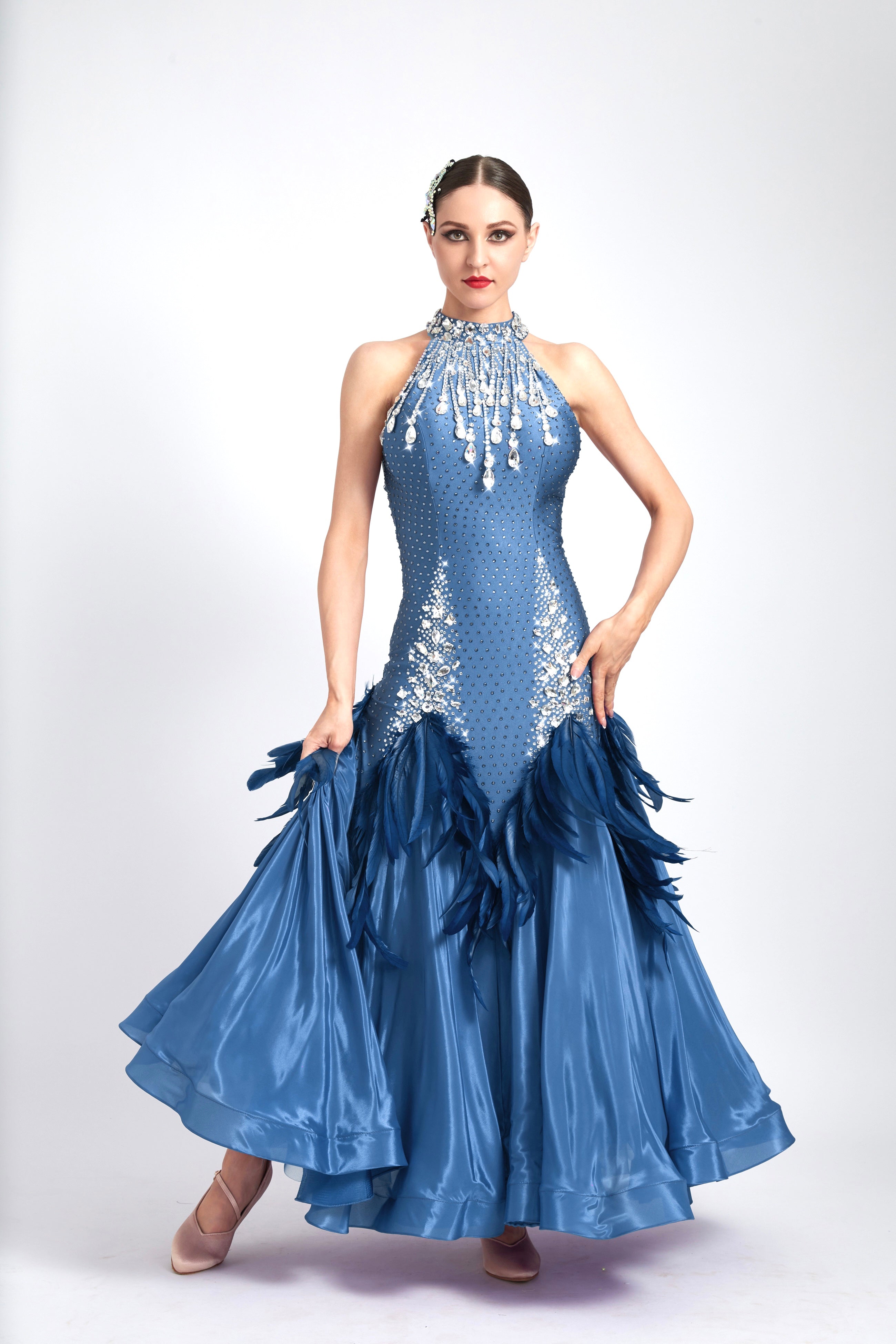 Water Drop Crystal Feather Ballroom  Dress Standard/Smooth 