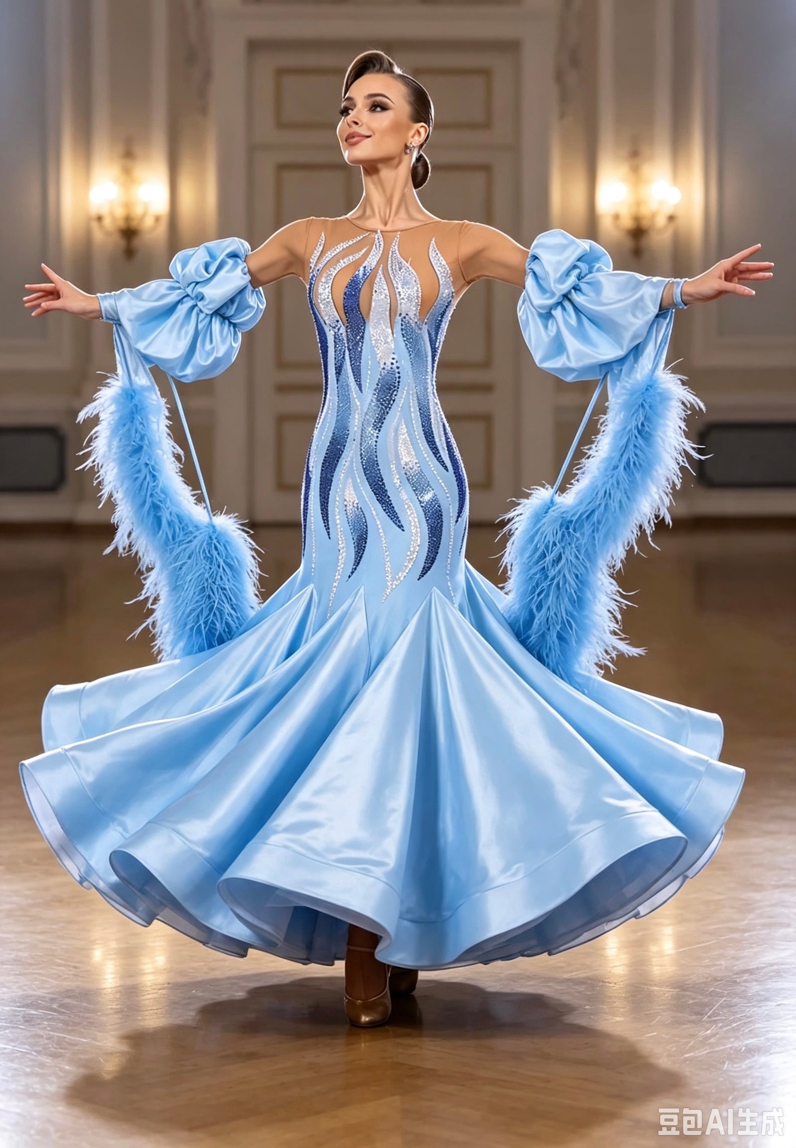 Crystalline Ostrich Feather Ballroom Dress Standard/Smooth 
