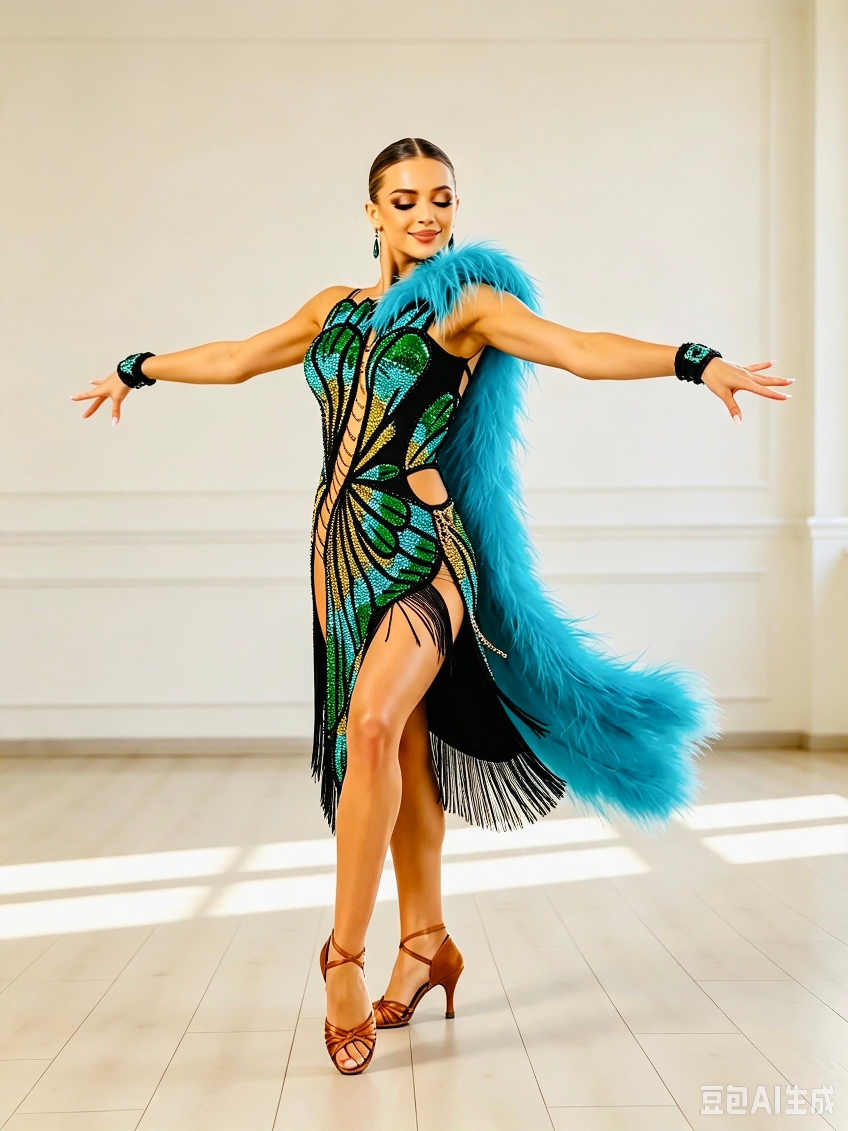 Sparkling Crystal butterfly pattern Latin Dress Latin/Rhythm 