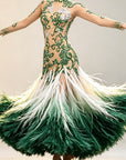 Crystalline Nude Mesh Embroidered Florals Feather Standard/Smooth Dress M
