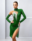 One-sleeve  Beaded Crystalline Latin Dress Latin/Rhythm 