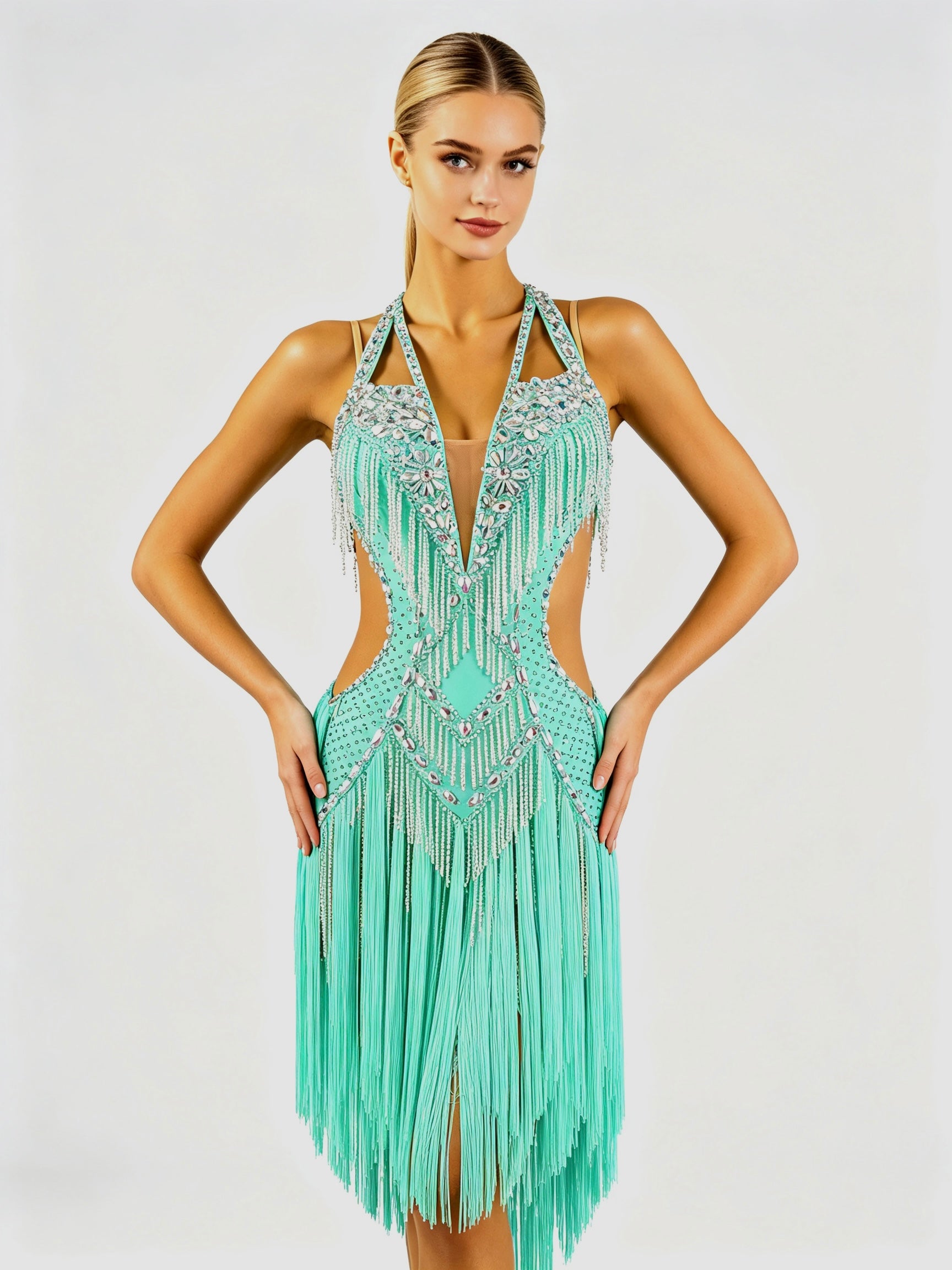 Crystalline Beaded&Fringe Latin Dress  Latin/Rhythm 
