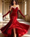 Stretch Velvet Dance Gown with White Ruffle Trim  Standard/Smooth 